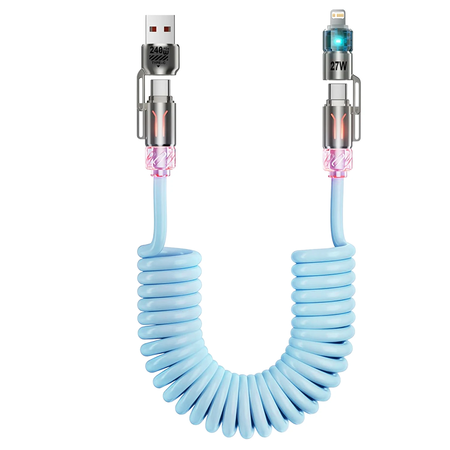 4 in 1 PD 240W Fast Charging Spring Cable USB Type C To Type C L And Data Cable Wire For iPhone 15 16 Samsung Xiaomi