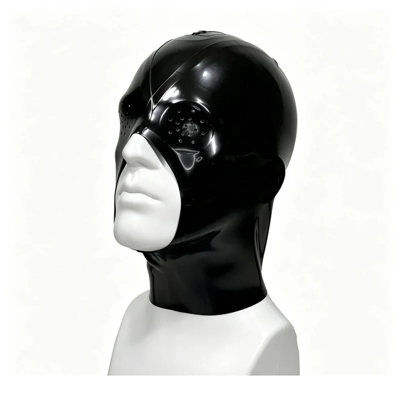 Latex Hood Sexy Fetish Black Rubber Mask with Mesh Eye Back Zipper Cosplay Halloween Costumes Custom Made for Men Women