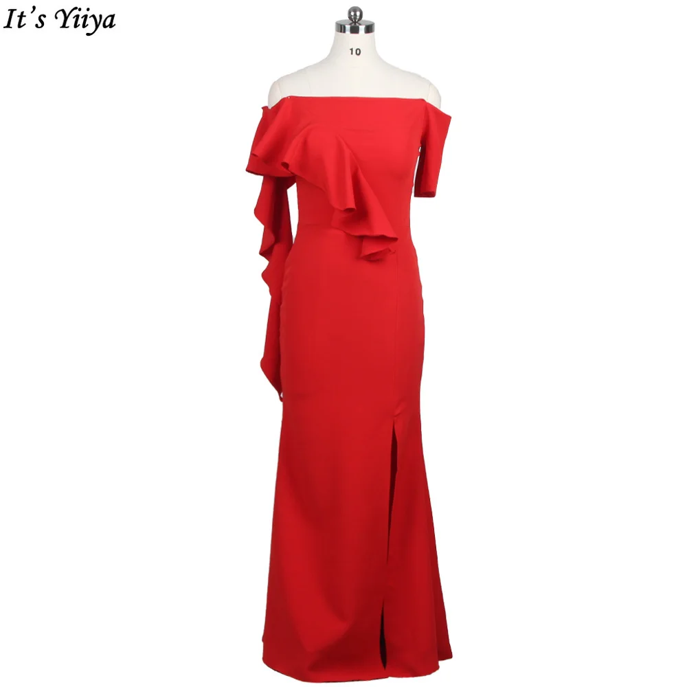 

It's Yiiya Real Photo Evening Dresses Short Sleeves Zipper Back Mermaid Floor-length Plus size Women Formal Party Dress C1117