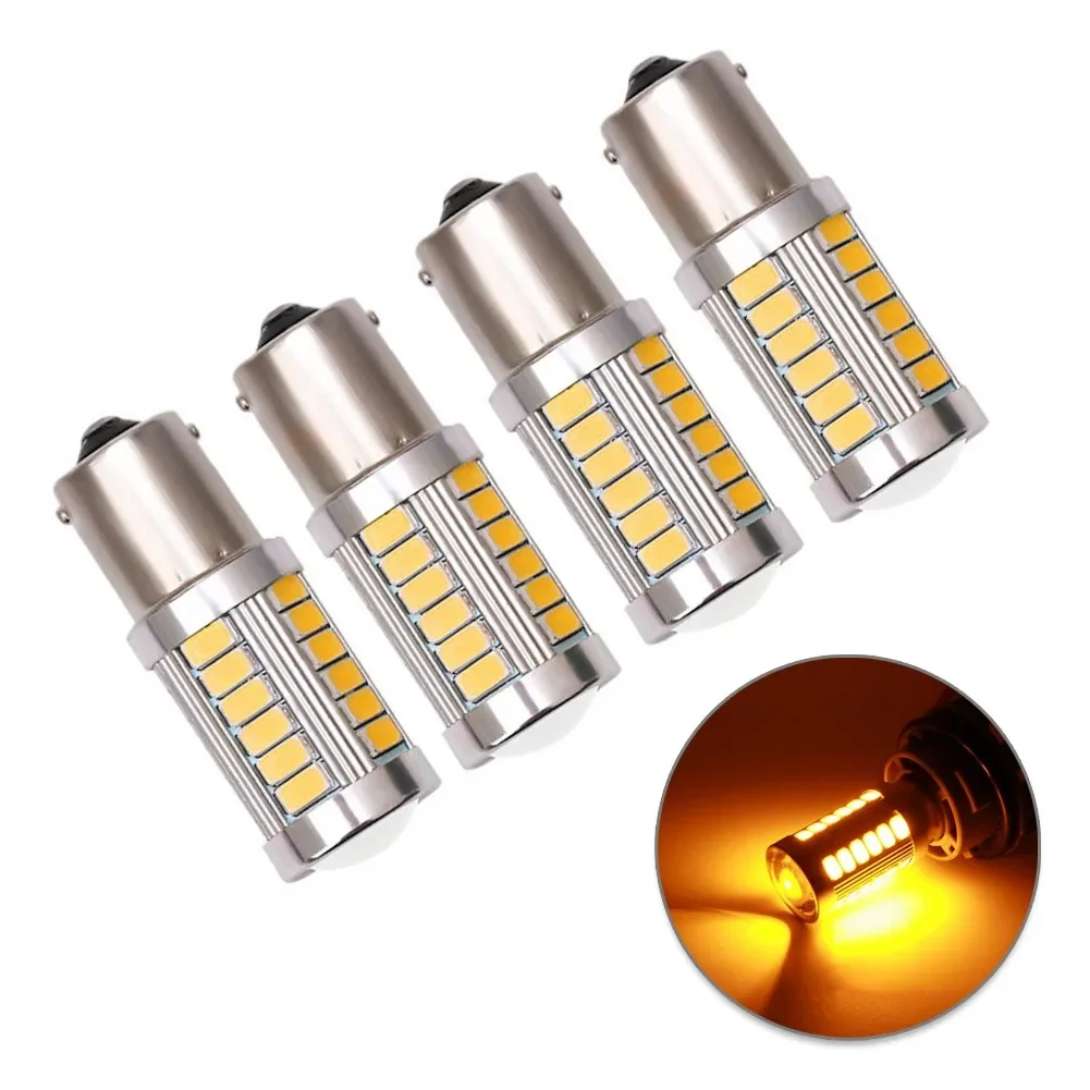 4PCS 33LED 581 BAU15S PY21W Car LED Bulbs Turn Signal Light 12V Yellow Brake Reverse Parking Lamps Indicator Led