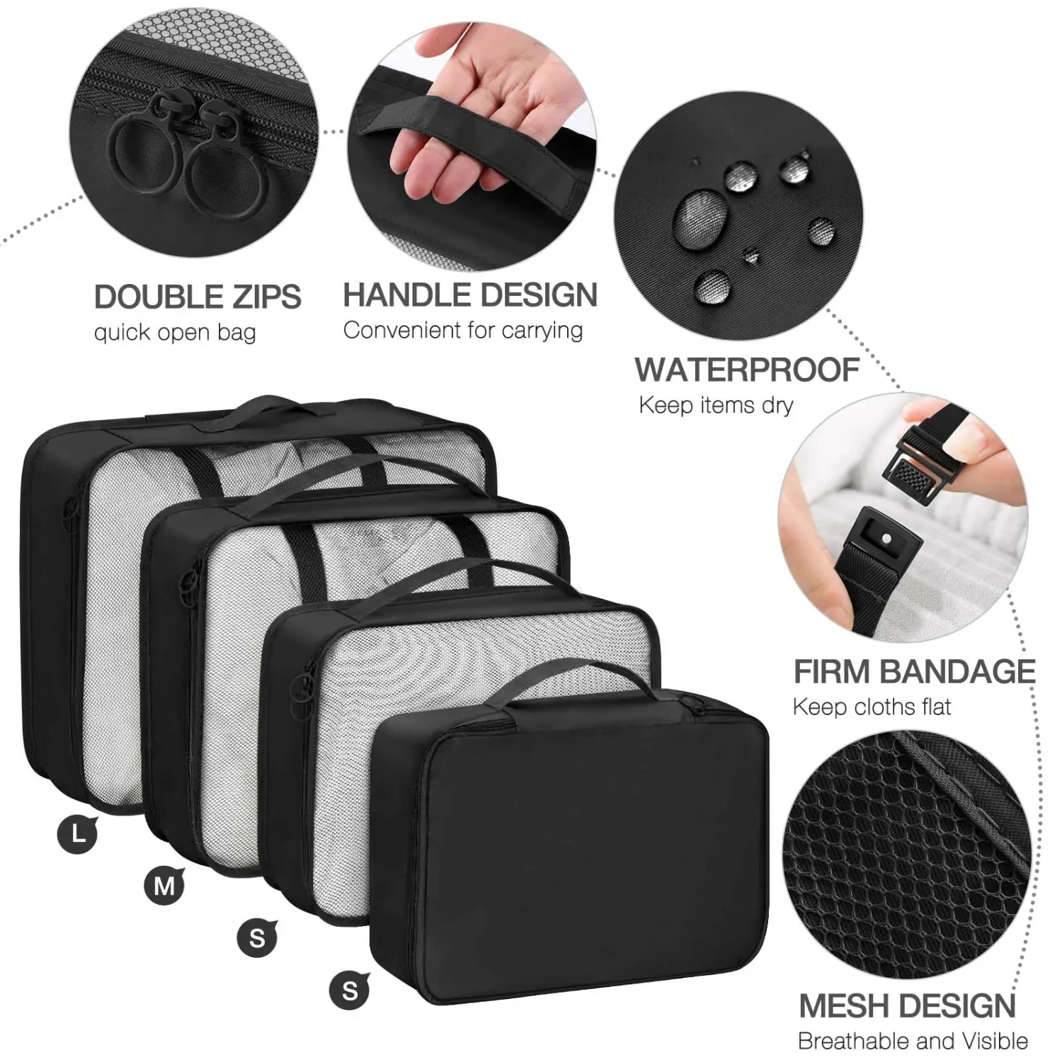 7pcs Cubes  Suitcases,Packing Cubes with Shoe Cosmetics Clothing Accessories Bags Packing Cubes  Travel Luggage Organizer