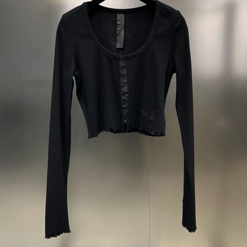 2024 Autumn Round Neck Long Sleeve Embroidered Letter Cross Small Shirt With Straight Pants Dark Wind Suit