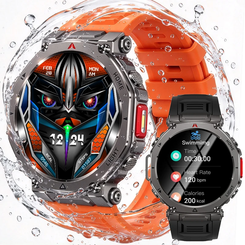 2026 New HT-5 Military Smartwatch Men 5ATM Waterproof Fitness Tracker Health Heart Rate Compass Call Smart Watch For iOS Android