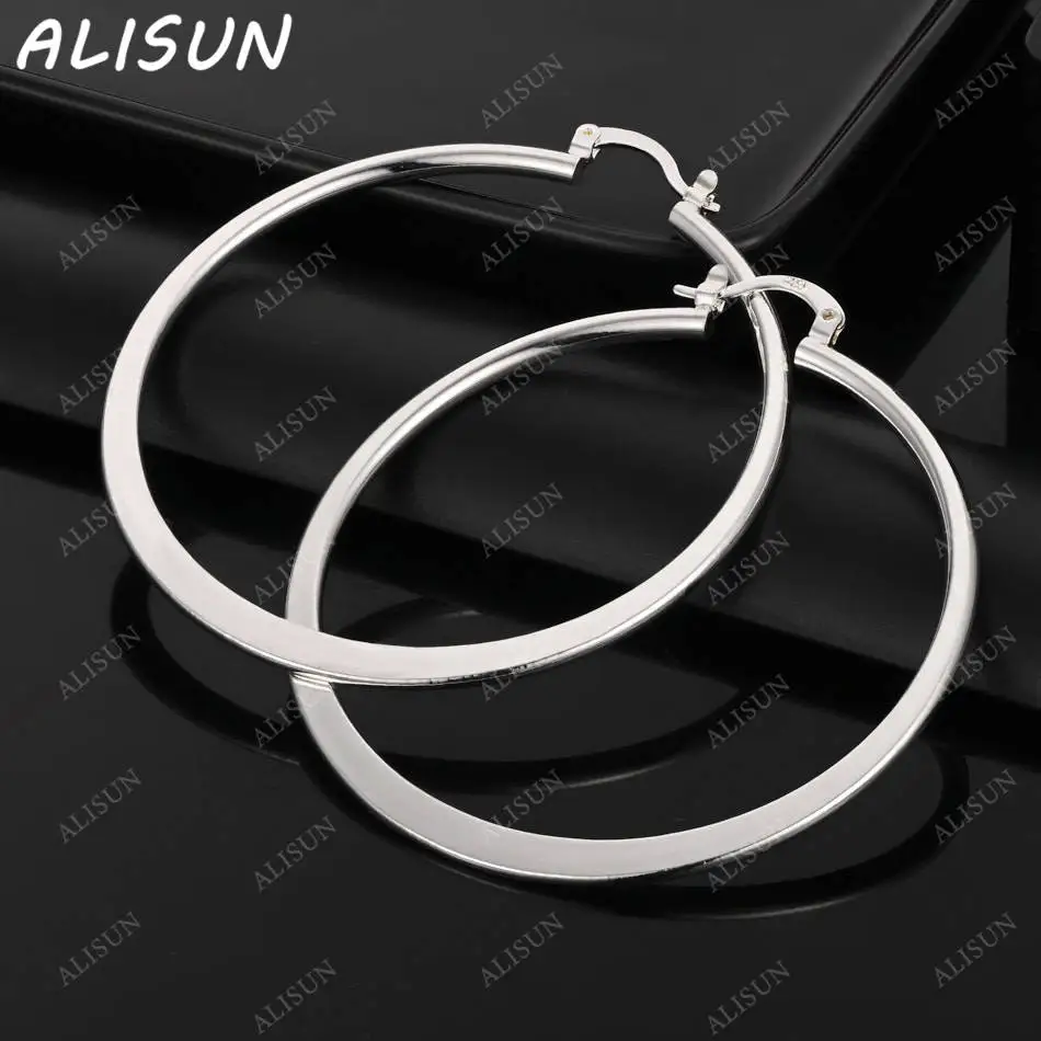

ALISUN 925 Sterling Silver 55mm Round Hoop Earrings For Women Fashion Jewelry Charm Grace Wedding Engagement Accessories