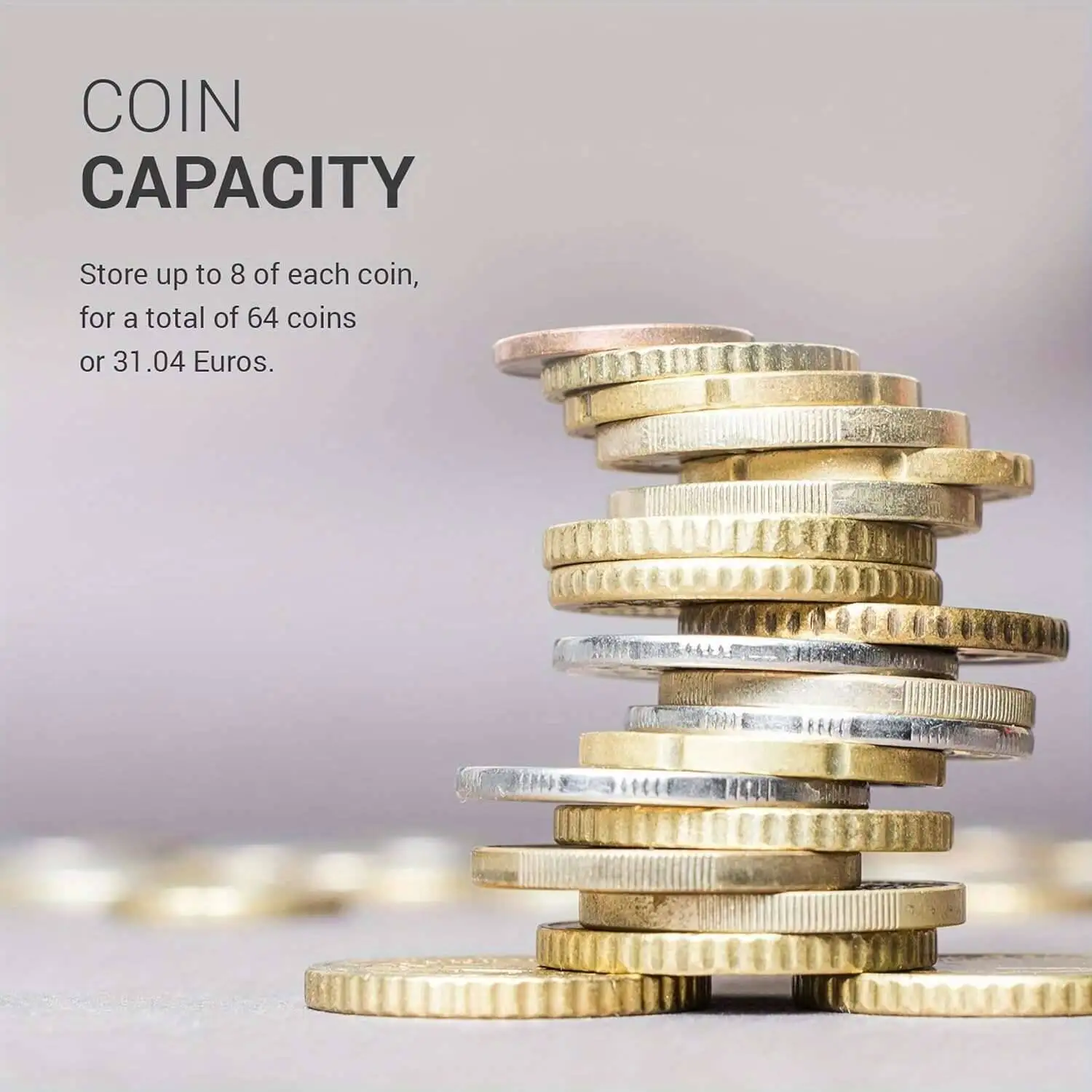 صندوق تخزين العملات المعدنية 8 مقصورات وغطاء شديد التحمل مع فتحات ملصقات 1 سنت إلى 2 يمكن أن يحمل 50/20/10/5/2/1/0.50/0.20/0.10/0.05 يورو