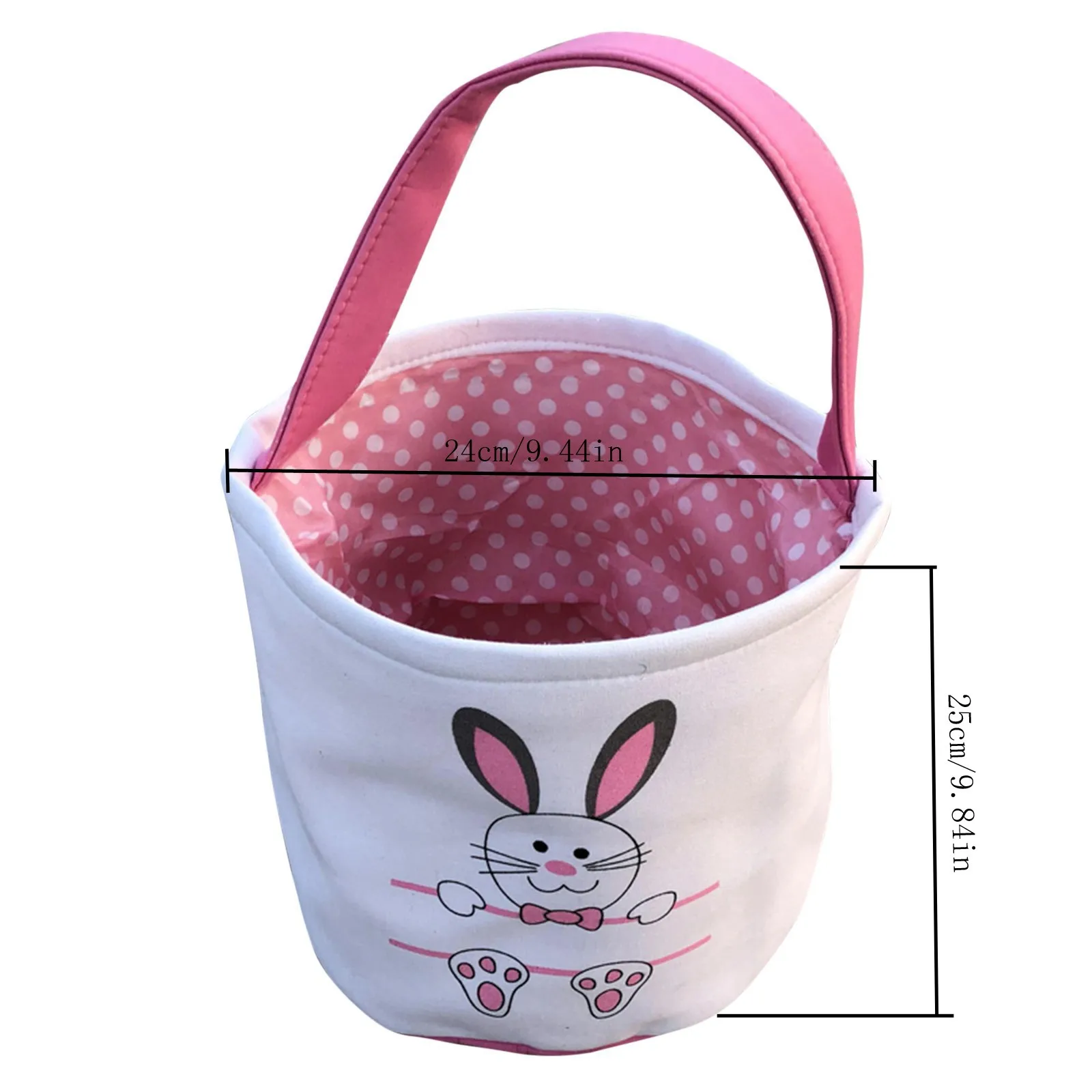 Easter Bunny Basket Bag for Kids, Canvas Cotton Personalized Egg Basket Hunt Bag Rabbit Print Bucket for Easter Eggs Candy Gift