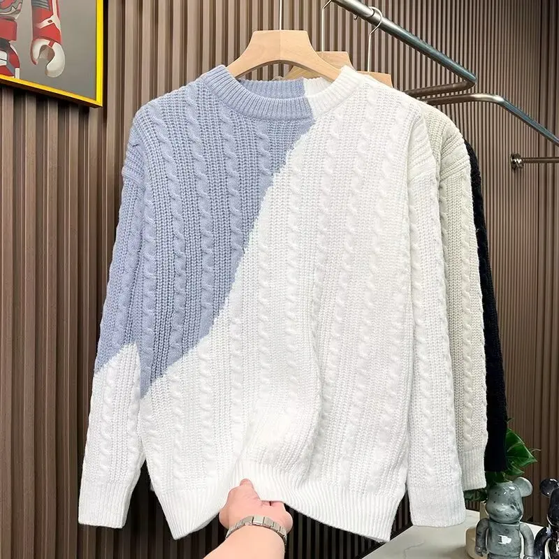 

Loose Men's Knitwear round Ne Sweater Casual Loose Fit Color Blo Base Layer Winter Lazy Sle Korean Version Long Sve
