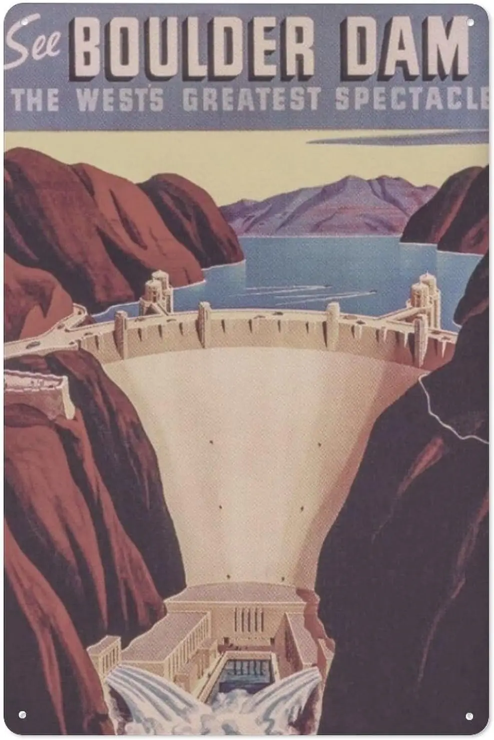 FOSHIN Metal Sign Hoover Dam Wall Art Boulder Dam Print Vintage Wall Art Wall Art Decoration Living Room Bathroom Kitchen Poster