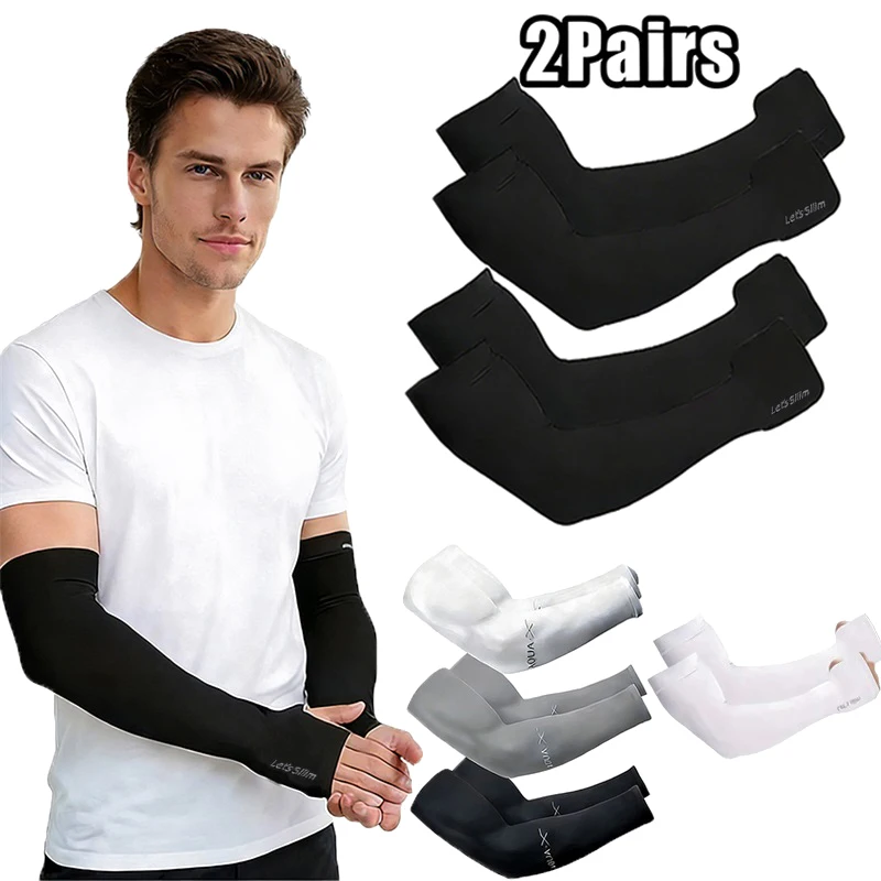 

2 пары летних охлаждающих рукавов с защитой от ультрафиолета, эластичные рукава для спорта и велоспорта, защита от солнца, для мужчин и женщин
