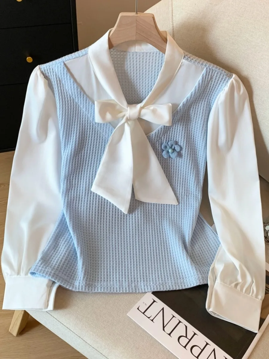 

Slim Fit Long Sve irt with Belt Women's Faionable Autumn New Sle Top Self-possed Two-Piece Combination Korean Ver...