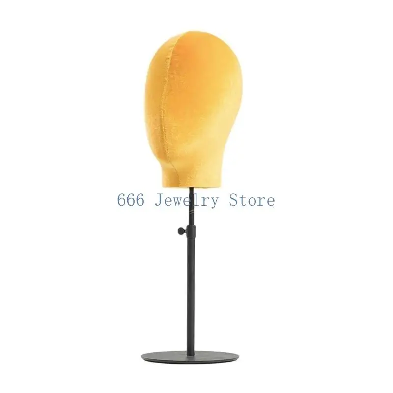F2TD Height Adjustable Stand Velvets Manikin Head for Professional Hat and Display Retractable Metal Base Holder