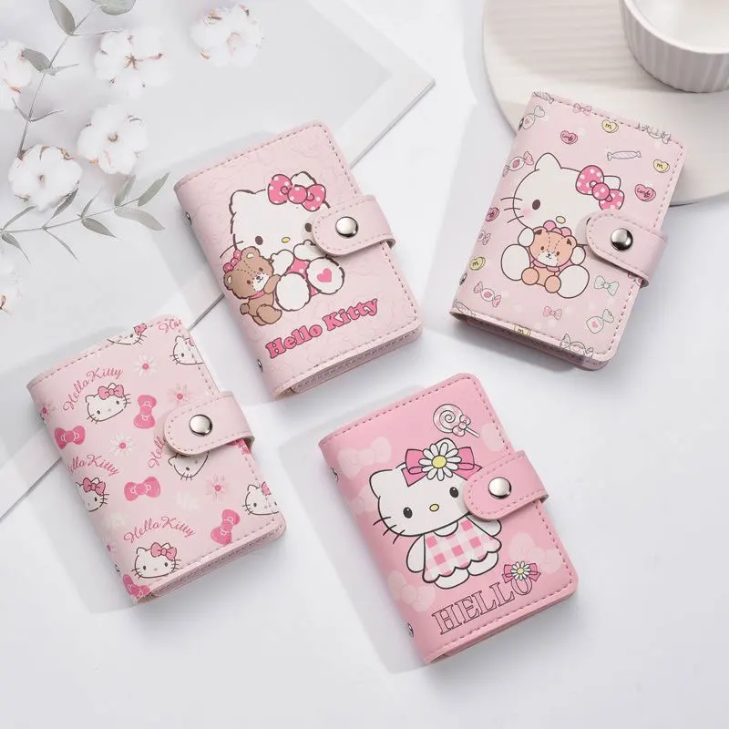 Pu Hello Kitty Money Bag portamonete Kawaii Cartoon Anime Pu portafoglio in pelle porta carte di credito portafoglio con bottoni per donna uomo