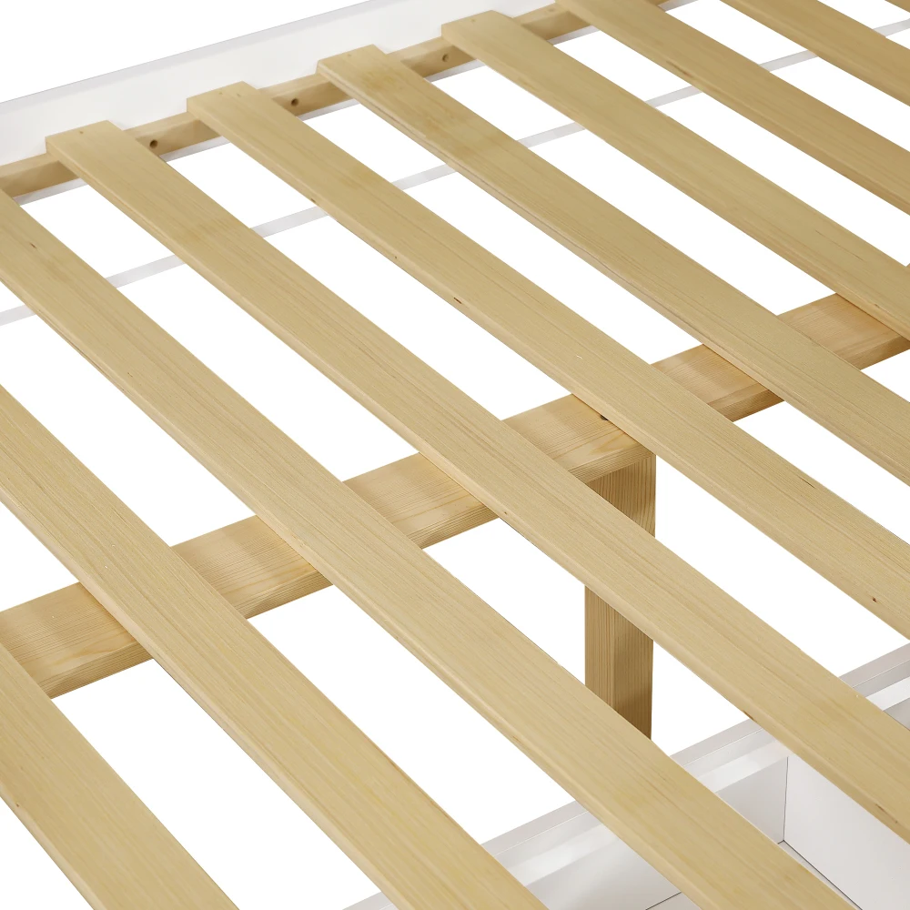 PINGGO Weißes Etagenbett Mutter-Kind-Bett Charakteristische Fenster 4-Stufige Rutsche 2 Schubladen Massivholzrahmen Ohne Matratze – Detail 23