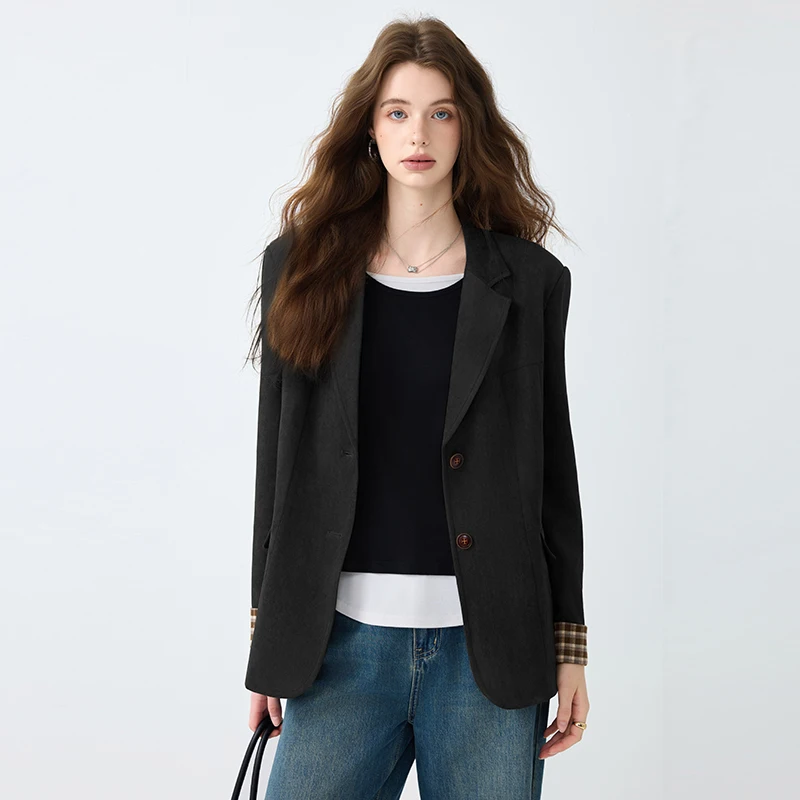 Women's Coffee-Colored Woolen Suit Jacket Casual Relaxed Fit Autumn Winter 2026 New Style Top