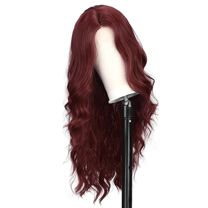Red Wine Color Synthetic Wig with Long Curly Hair, Full Head of Wig, Party, Daily Use, High-Temperature Hair Wig image 3