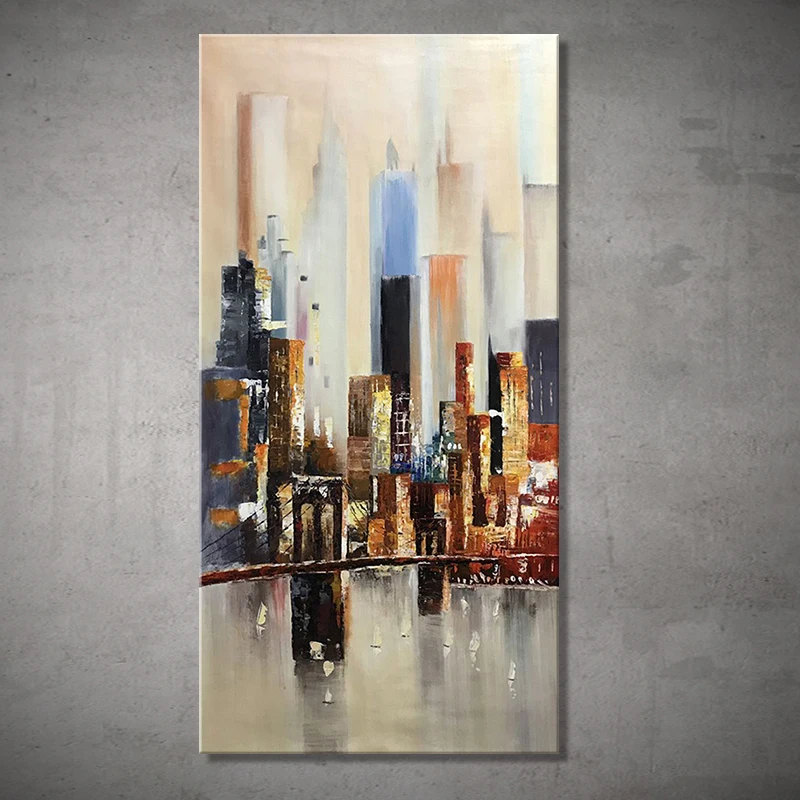 

Handmade HandPainted NewYork Bridge Building Abstract Wall Art,Picture Oil Painting On Canvas,For Living Room Home Decor Unframe