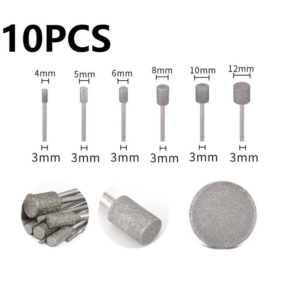 10PCS Cilindro Diamante Rettifica Testa Burr Punta da trapano Set Per Intagliare Incisione Foratura 4-12mm Potenza Lucidatura Utensili Rotanti