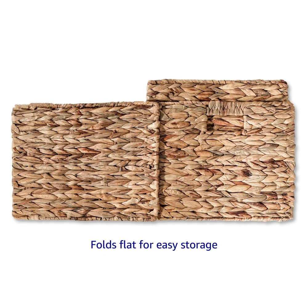 Foldable Water Hyacinth Storage Basket Iron Wire Frame Square Design Towels Books Household Items Bedroom Laundry Kitchen