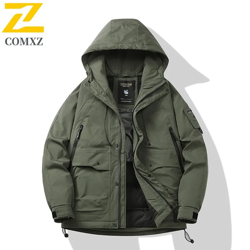 COMXZ Men Parker Coat Waterproof Winter Ski Travel Windproof Warm Hiking Cotton Padded Jacket Snow Exploration Puffer Jackets