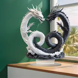 Bohemian Yin Yang Double Dragon Acrylic Desk Decor 9.84