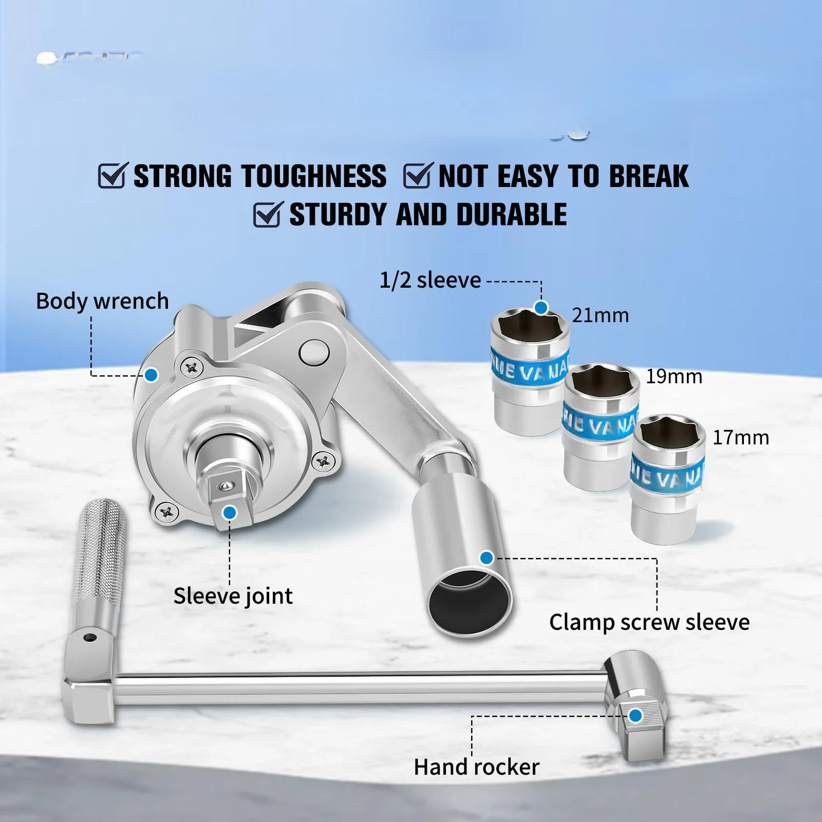 For Torque Doubling Wrench Set - Heavy Duty Efficient Nut Removal Tool with 17 19 21mm Sleeve