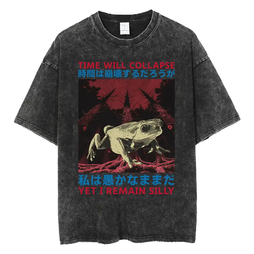 Time Will Collapse Yet I Remain Silly Frog Japanese Funny T-shirt Men Women Fashion Gothic Humor Short Sleeve T Shirt Streetwear
