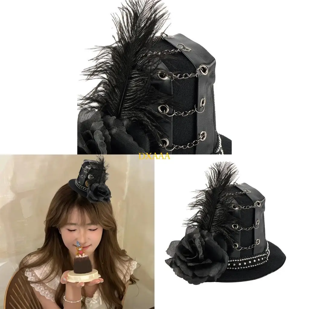 DXAA Dark Romance Hat Hairpin With Industrial Chain Retros Dances Performances