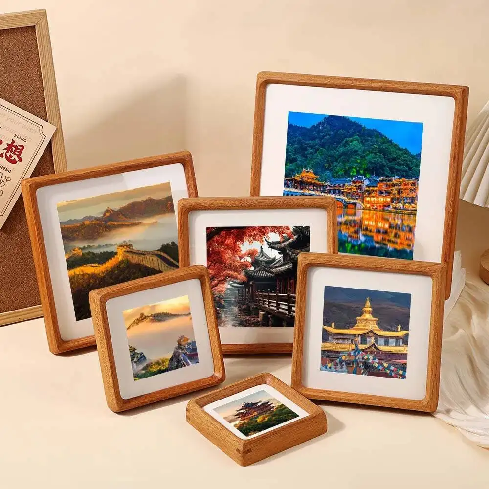Solid Wood Square Photo Frame, Handmade Eco-Friendly Picture Frame for Home Tabletop Decor