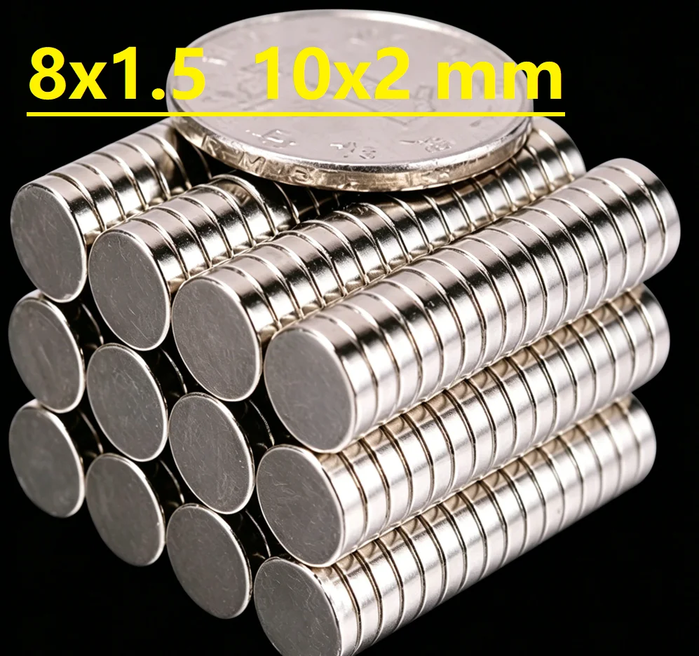 Powerful Neodymium Magnet N35 NdFeB Round Super Strong Fridge Magnets Permanent DIY 8x1.5mm 10x2mm 20-100pcs Set