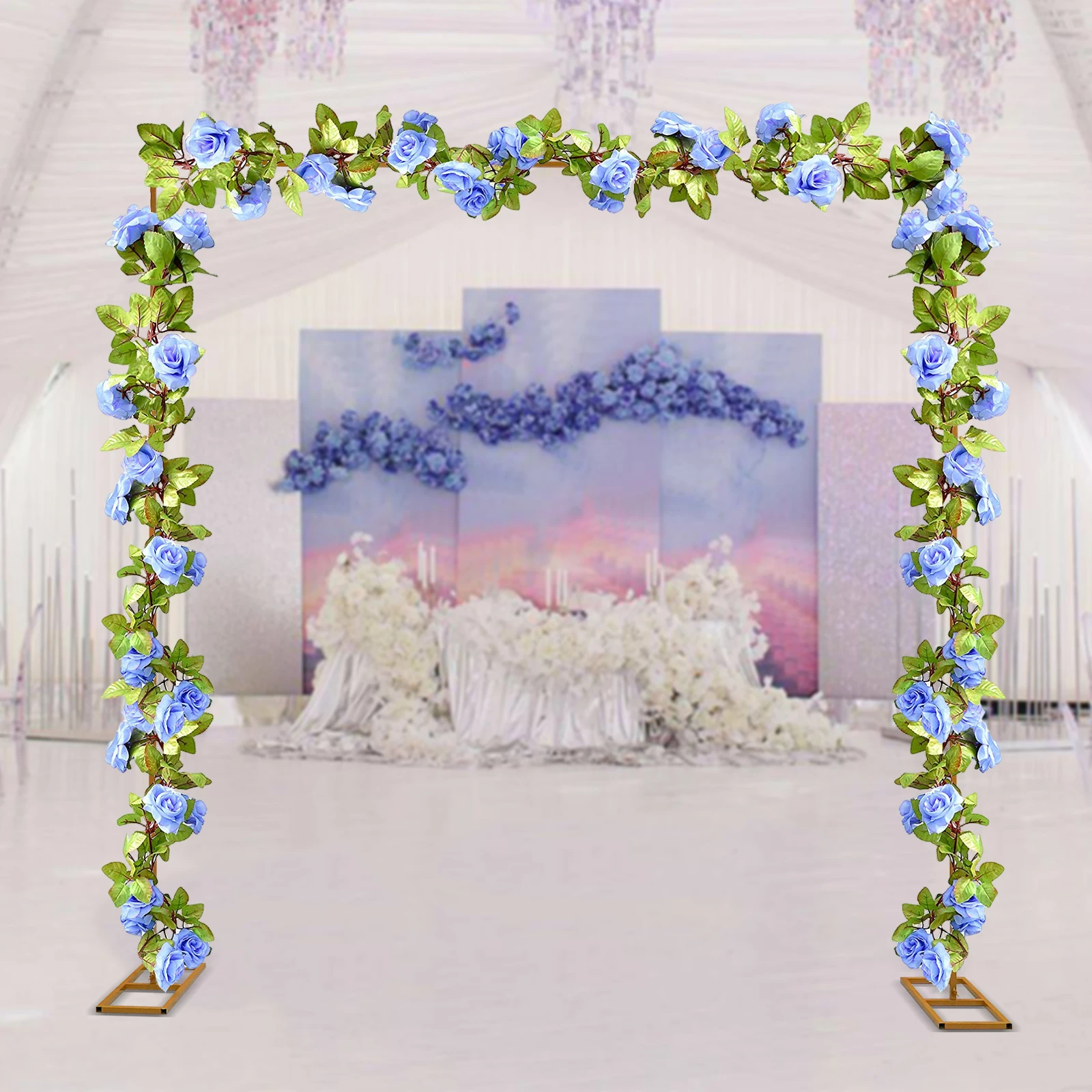 Square Gold Metal Wedding Arch Stand 9.8 X 9.8 FT. with Base Backdrop Decoration