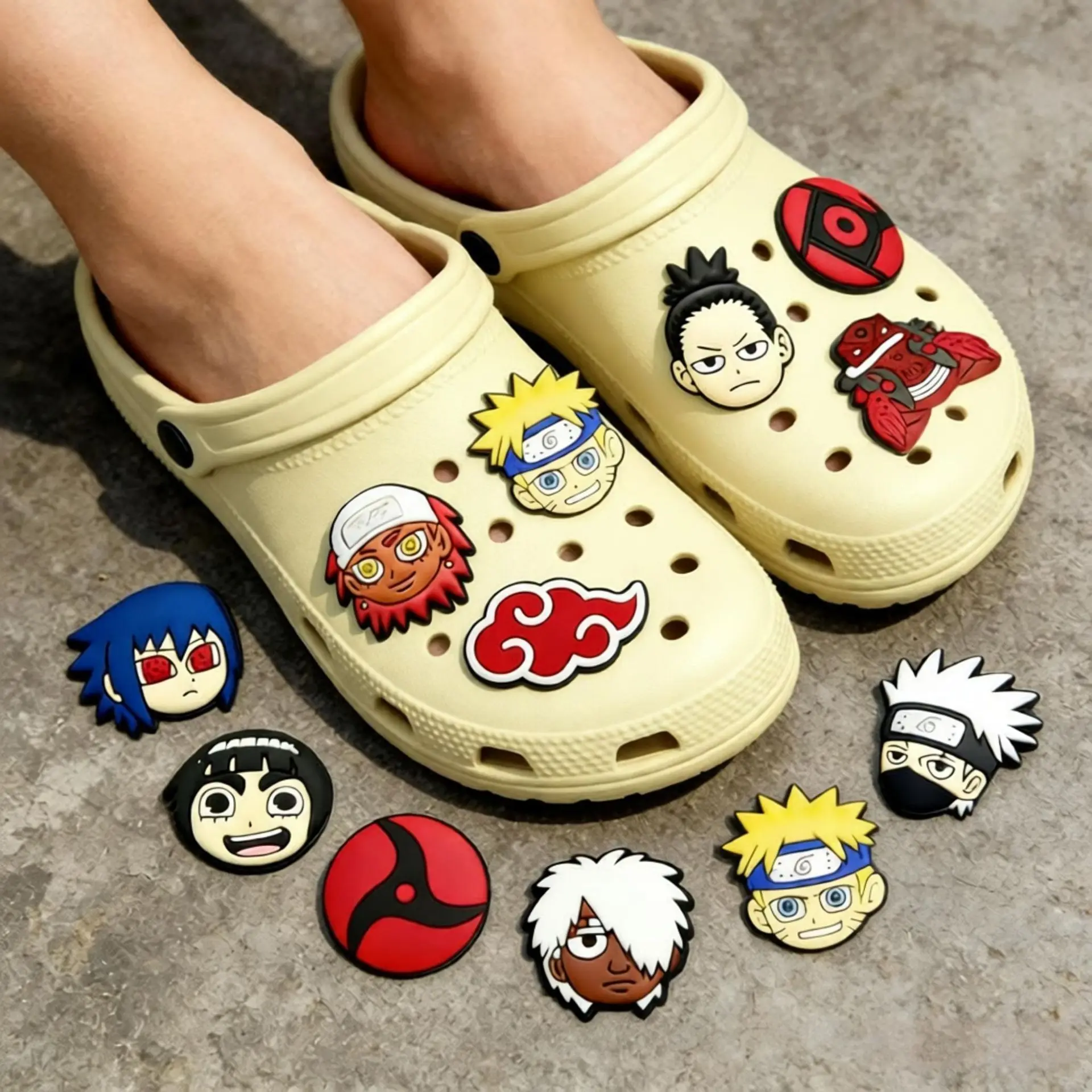23 pcs set New Anime Japan ninja PVC Shoe Charms easy install removable DIY Decor For Clogs cute ninja character shoe ornaments