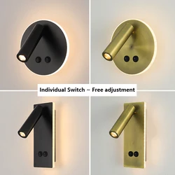 Hotel Rotatable Wall Lamp Black Bronze Wall Mounted Reading Lamp Modern Study Dual Switch Led 3W Wall Sconce Reading Spotlights