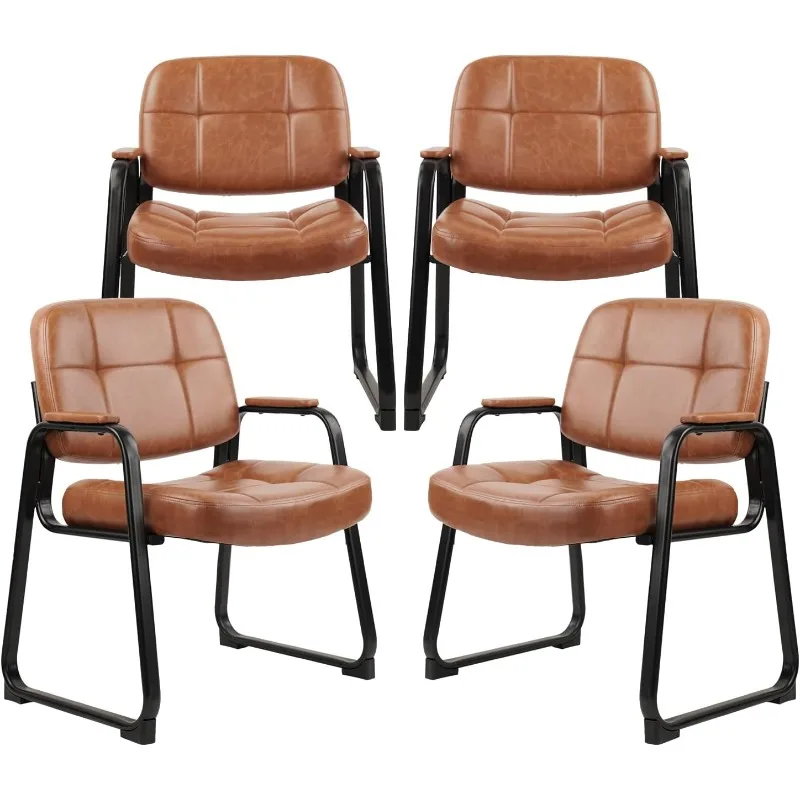 CLATINA Big & Tall 400 lb Waiting Room Chairs with Padded Armrests and Sled Base,Leather Stationary No Wheels Office Guest Chair