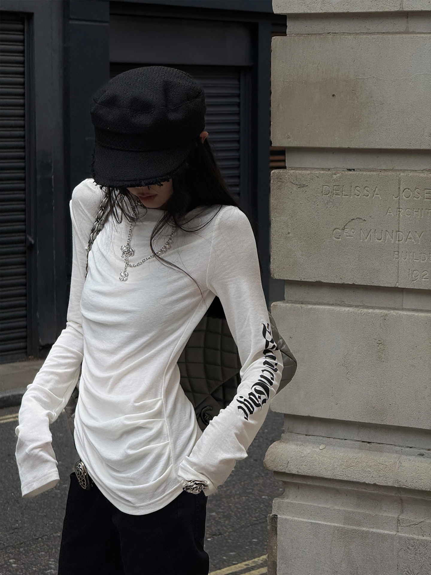 Warden  Long Sleeve round Neck Wool Print T-Shirt Women's Slim Fit Base Layer Shirt Korean Style Autumn Winter Top