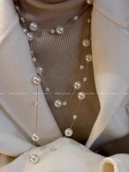 Full Sky Star Stacked Pearl Long Necklace Sweater Chain 2023 Magnificent Autumn Winter Style Women Daily Dress Neck Accessories