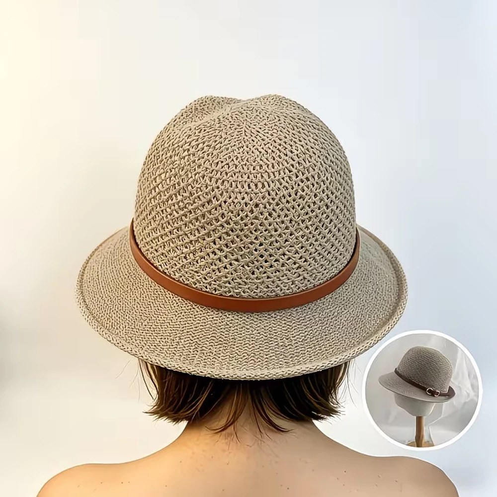Women's Casual Hat, Fashionable Hat for Spring and Summer, Belt Decoration, Beach Hat, Suitable for Outdoor Travel, Stylish and Versatile, Breathable, Multi-Functional Decoration