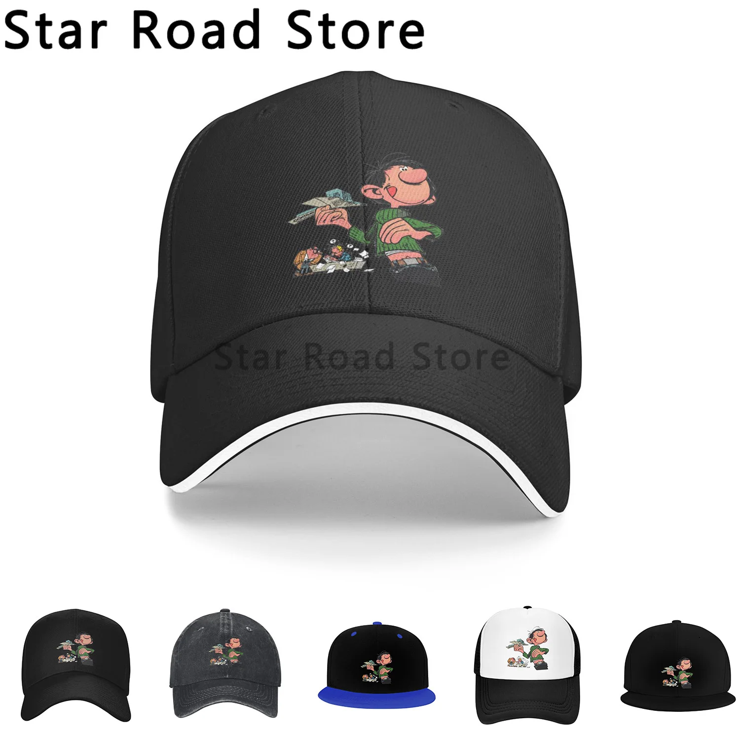 Cartoon Gaston Lagaffe in Car Gomer Goof Men Women Baseball Cap Distressed Denim Caps Hat Outdoor Activities Gift Sun Cap