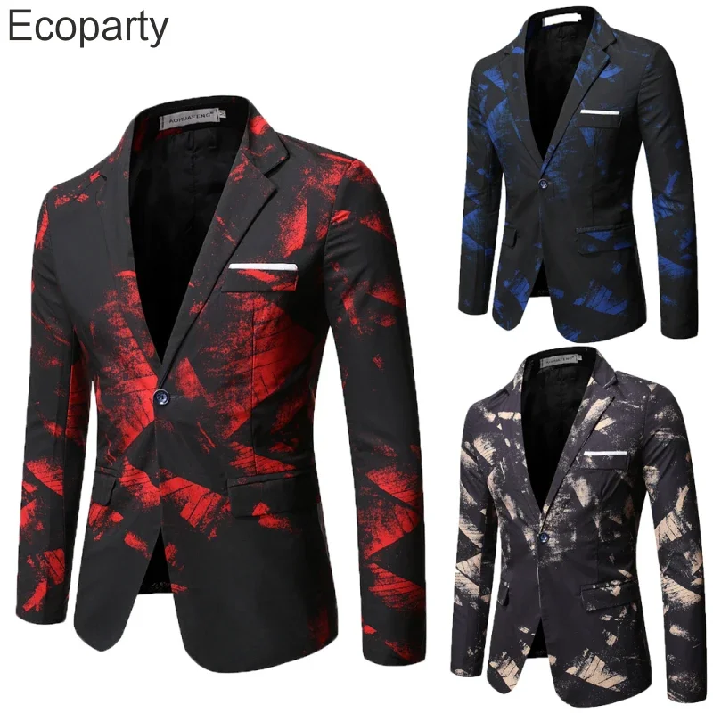 New Casual Gentleman Business Blazer Men Red Printed Suit Jacket Casual Coat Prom Singer Concert Stage Costume For Men 5xl