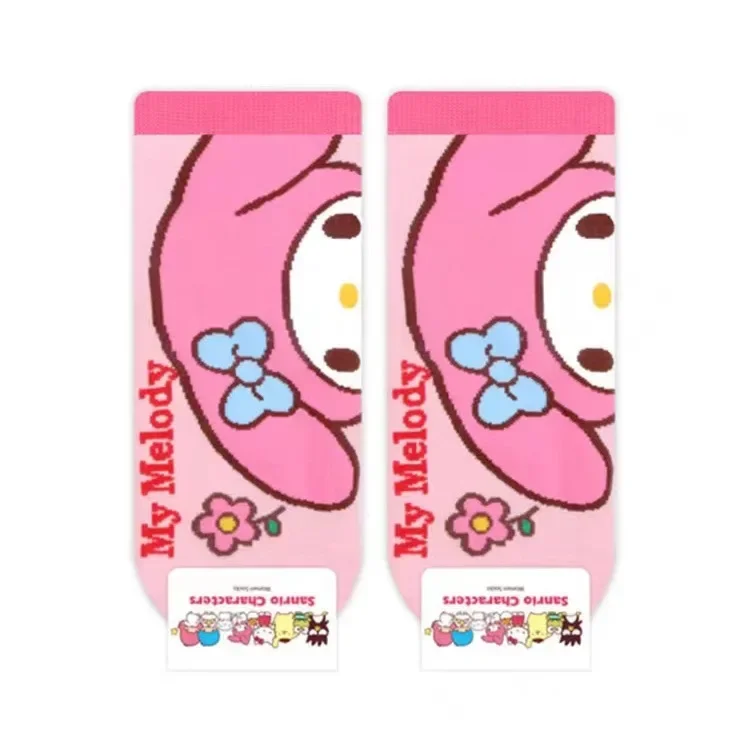 Chaussettes en coton doux imprimé Sanurgente pour femmes, chaussettes de dessin animé Kawaii, Hello Kitty, My Melody, cadeau pour fille