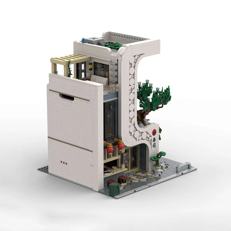 Street View Model MOC Bouwstenen Duplex Appartement Sushi Huis Modulaire Technologie Geschenken Vakantie Monteer Kinderen Speelgoed Pak