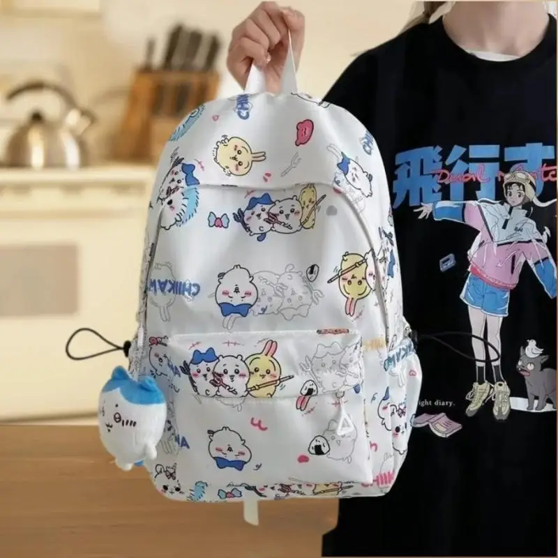 Chiikawa,Hachiware,Usagi - Chiikawa Water-Resistant Nylon Zipper Backpack, Cartoon Printed 12-Inch Large Capacity Rucksack