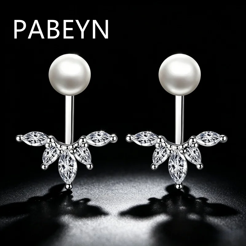 925 Sterling Silver Fashion Temperament Peacock Tail Zircon Pearl Rear Hanging Stud Earrings Birthday Party Anniversary Gift