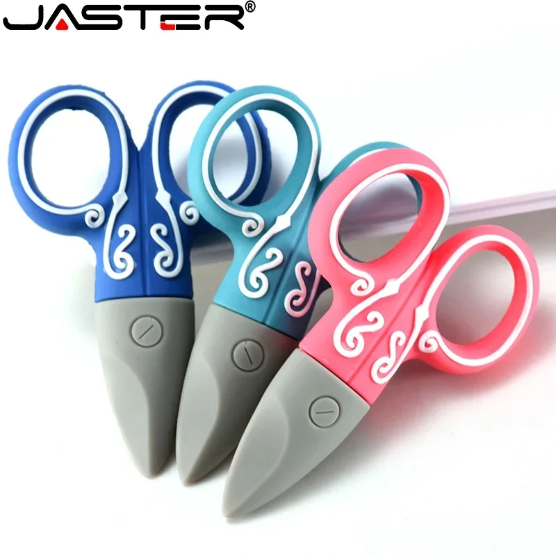 JASTER Mini Scissors USB Flash Drive 64GB Cute Silicone Memory Stick 32GB Real Capacity Pendrive 16GB بچوں کے لیے تحفے U Disk 16GB