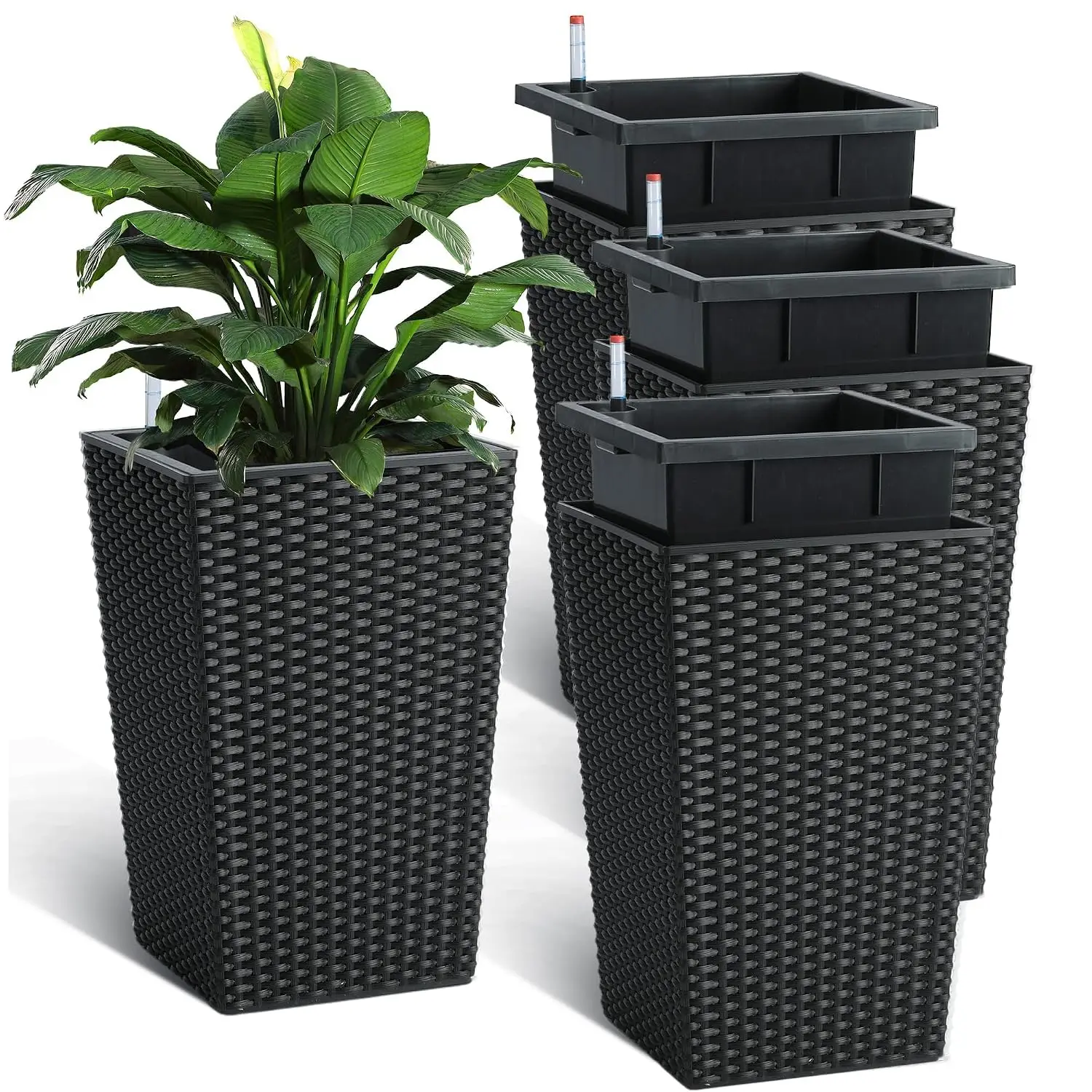 Set of 4 Tall Outdoor Planters, 16 Inch Planters for Outdoor Plants, Customized