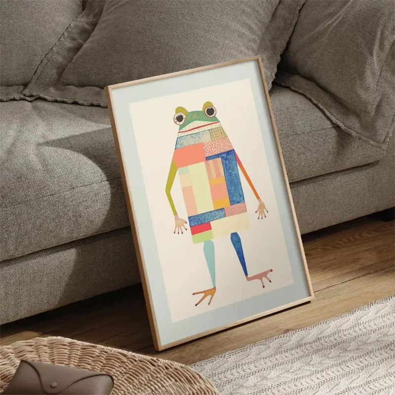 Modern Trendy Funny Wall Decoration Canvas Painting Bedroom Living Room Toilet Wall Art New Cute Colourful Frog Art Poster