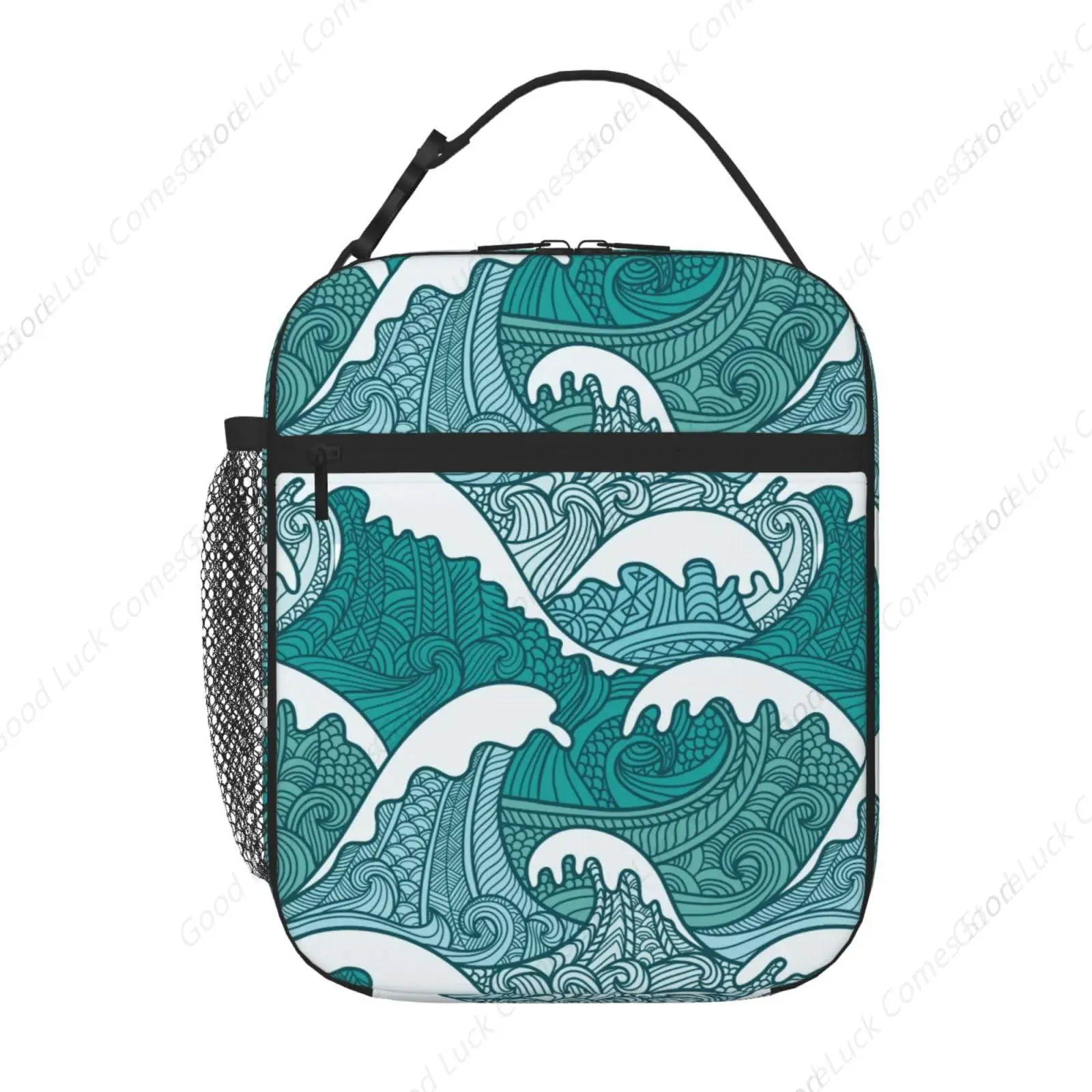 Wave Insulated Lunch Bag,Kids Lunch Box For Girls Boys Teen,Kid Lunch Box Containers Cooler Bag With Front Pocket For Women Men