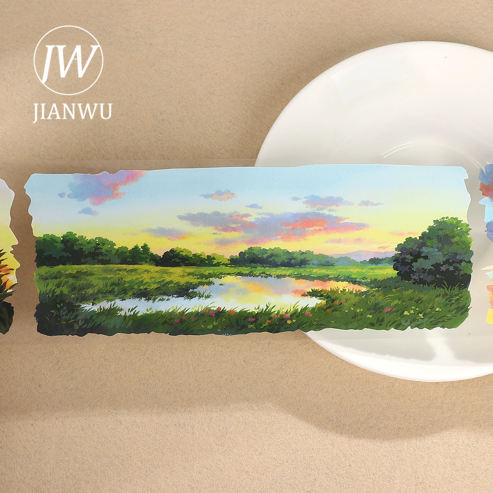 JIANWU 80 مللي متر * 550 سنتيمتر نبات عتيق ملون سحابة الغروب المشهد المواد الكولاج سجل القصاصات شريط PET الإبداعية مجلة القرطاسية #5