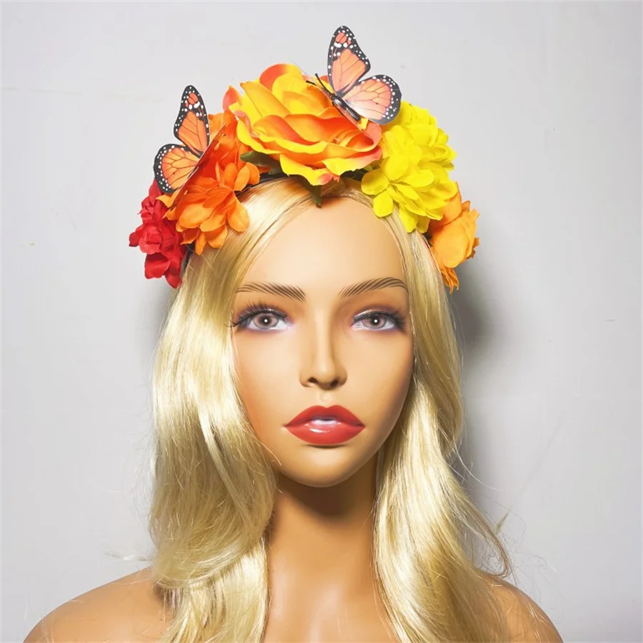 2024 New Fashion personality Boho Flower Crowns Headband For Women Faux Floral Hairband Wedding Art Photography Hair Accessories