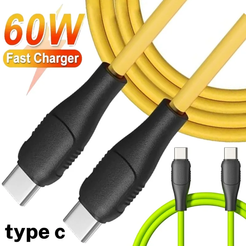 60W Fast Charging Double Head Type-C Cable Universal USB C To USB C High Speed Data Transfer Charger Cord Phone Accessories