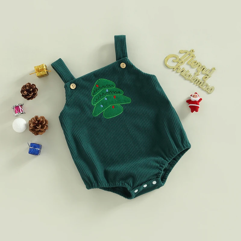 Newborn Baby Corduroy Overalls Jumpsuits  Infant Boys Girls Xmas Romper Santa Claus Christmas Tree Elk Bodysuit Winter Clothes